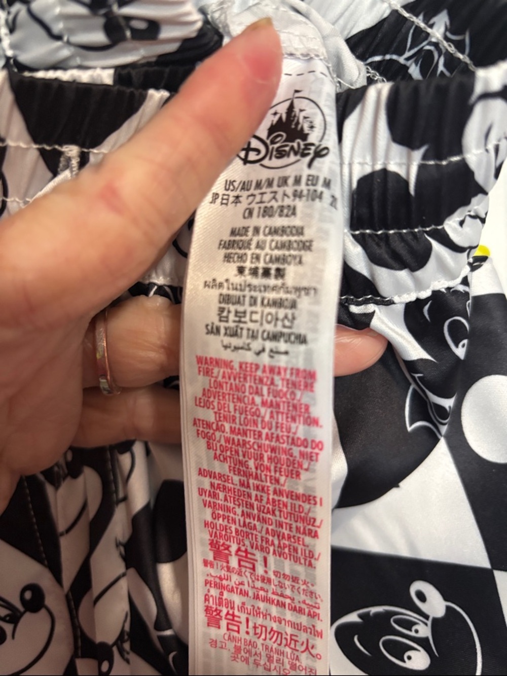 Disney Black & White Mickey Mouse Diamond Print Lounge Pants with Yellow Trim - Picture 8 of 8